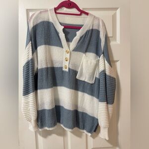 SHEIN Blue and White Striped Sweater